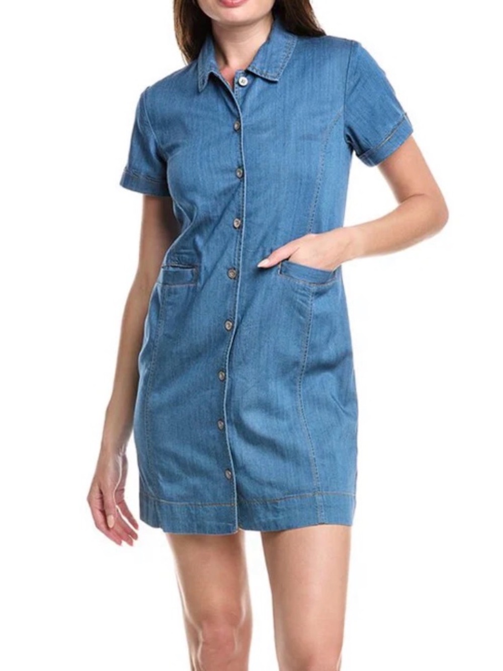 CABI PIECE OF CAKE DENIM SHIRT DRESS BUTTON FRONT SHORT SLEEVE STYLE 6580 SMALL